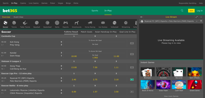 Kuvakaappaus Bet365 Live Vedonlyonti