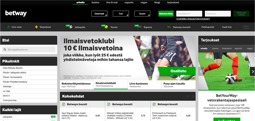 Kuvakaappaus Betway Kotivisu