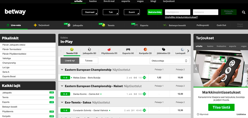 Kuvakaappaus Betway Live Vedonlyonti