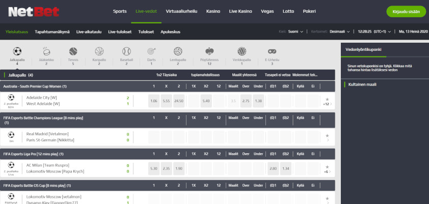 Kuvakaappaus Netbet Live Vedonlyonti