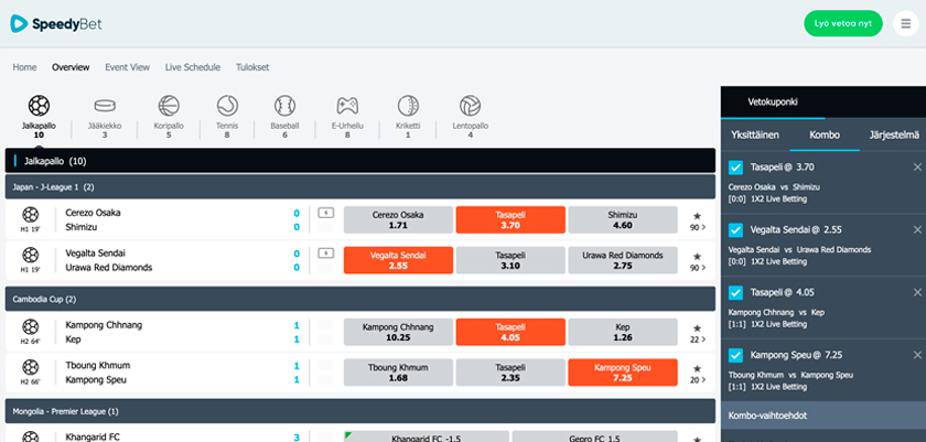 Kuvakaappaus SpeedyBet Live Vedonlyonti