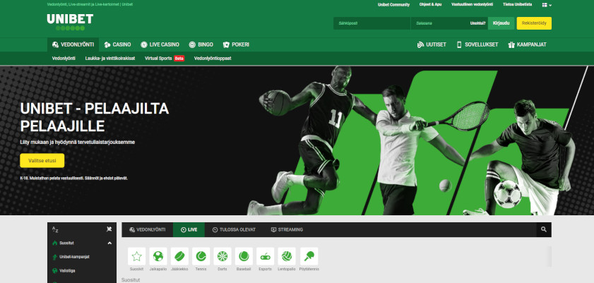 Kuvakaappaus Unibet Live Vedonlyonti